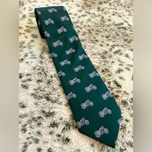Julius Bohn Green & White Silk Motorcycle Print Tie